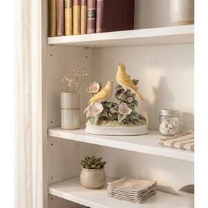 Andrea by Sadek Group of Canaries Porcelain Figurine Bird Flowers 9"